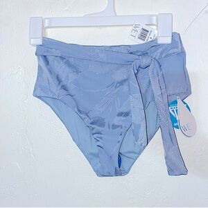 NWT $108 WET Bikini Bottoms In Soft Blue High Rise Tie Front Floral Swimsuit S